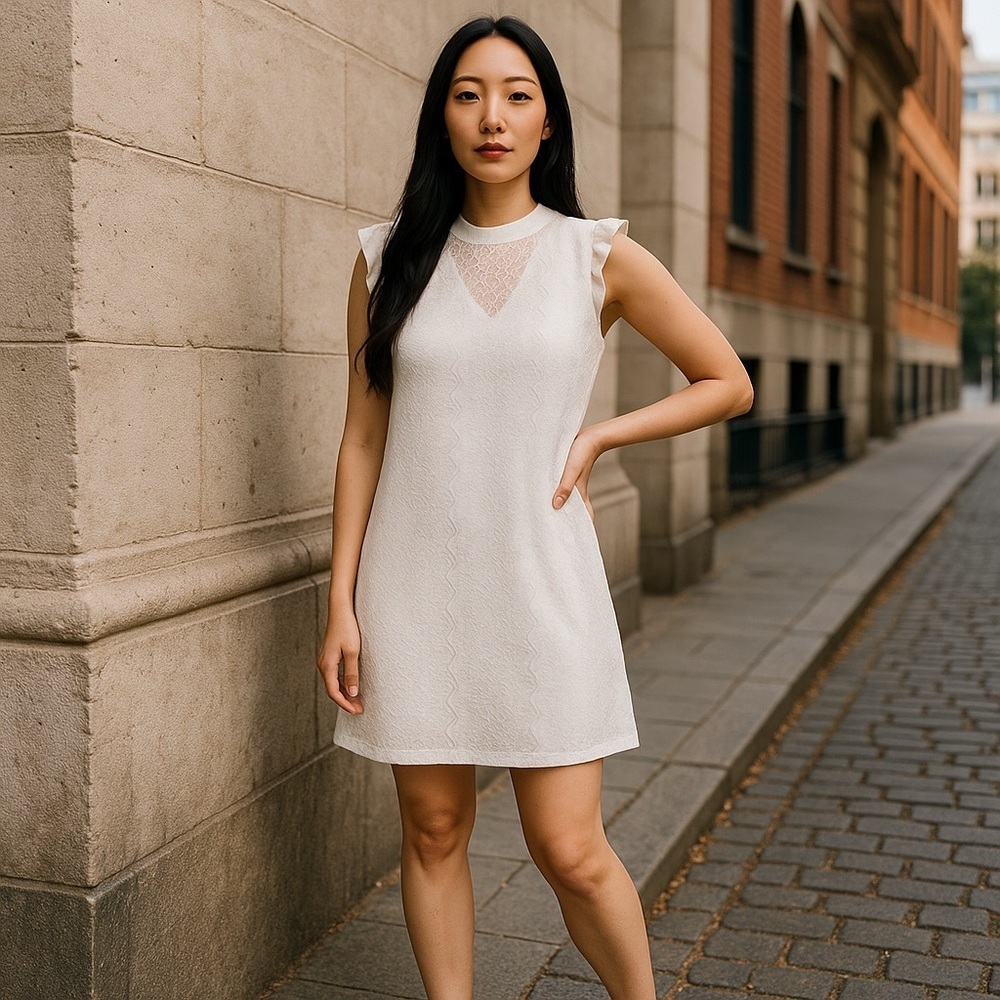 As U Wish White Sheath Mini Dress Mock Neck